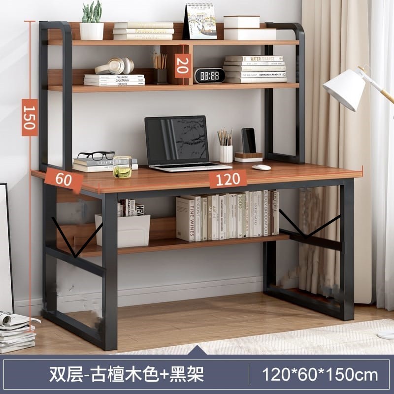 Computer Desktop Desk With Bookshelf Integrated Student Writing and Reading Desk 3 Layer Storage Rack