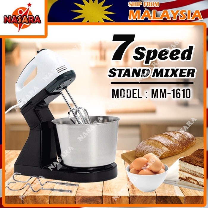 Nasara Electric Stand Mixer Hand Mixer Egg Beater 7 Speed Control Bowl Blender Baking Whisk / Mesin Pengadul Uli Tepung