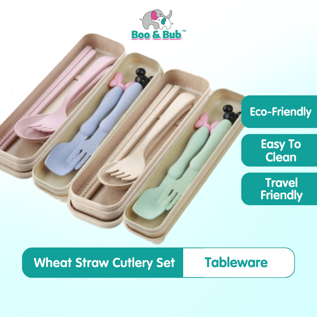 3pcs/ 2pcsWheat Cutlery | Bamboo Tableware For Children Travel Cutlery Chopsticks Spoon Kit Gift Dinnerware Set