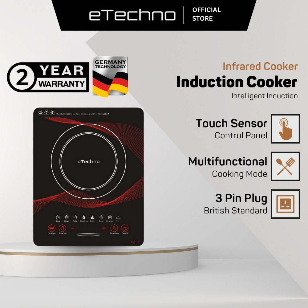 eTechno Induction Cooker 2200W Infrared Touch Control Induction Smart Tabletop Cooktop Tempered Glass Stove