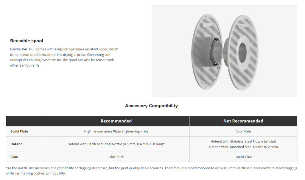 Bambu lab paht-cf 1kg 1.75mm with rfid carbon fiber reinforced high temperature nylon high tensil strength
