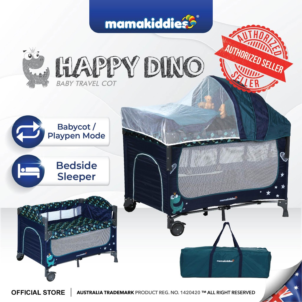 Mamakiddies Baby Cot 2 Level Portable Bed Playpen Travel Cot Stitching Large Bed Side Door Katil Bayi Foldable Cradle