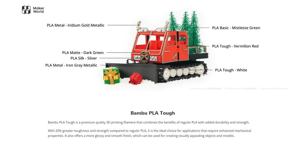 Bambu lab tough pla 1kg 1.75mm with rfid enhanced toughness and strength easy to print