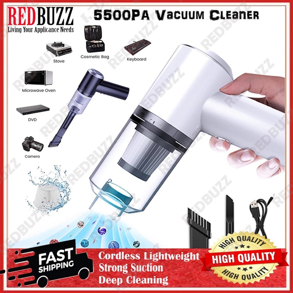 REDBUZZ Super 5500PA Car Vacuum Cleaner Cordless Handheld Vacum Cleaner Wireless Rechargeable Wet/Dry Mini Vakum Kereta