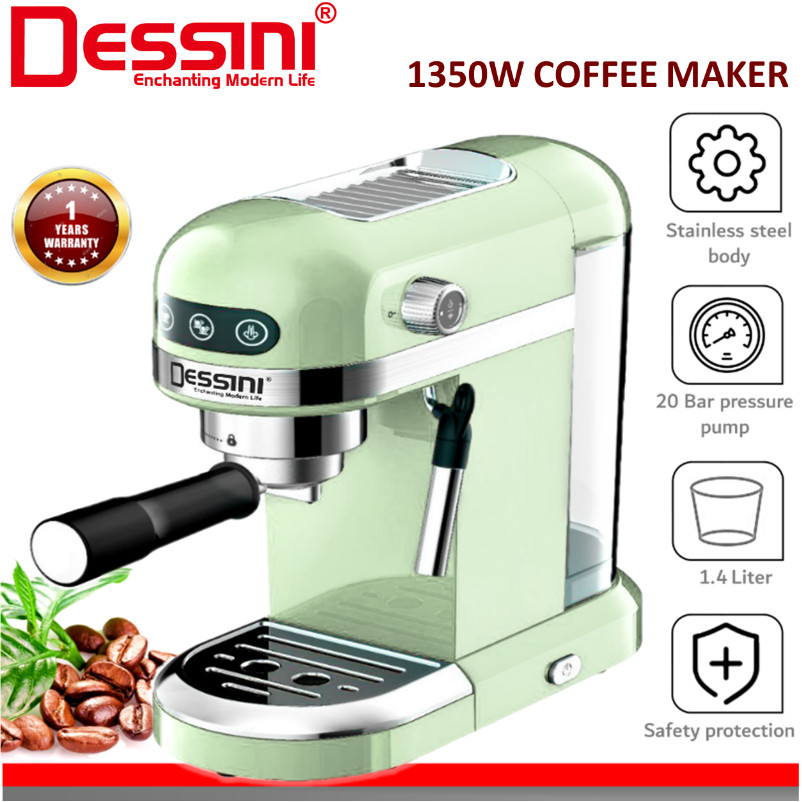 DESSINI ITALY 20 Bar 1.4L Espresso Coffee Maker Brew Froth Cappuccino Latte Machine Milk Frothing Bubble Steamer