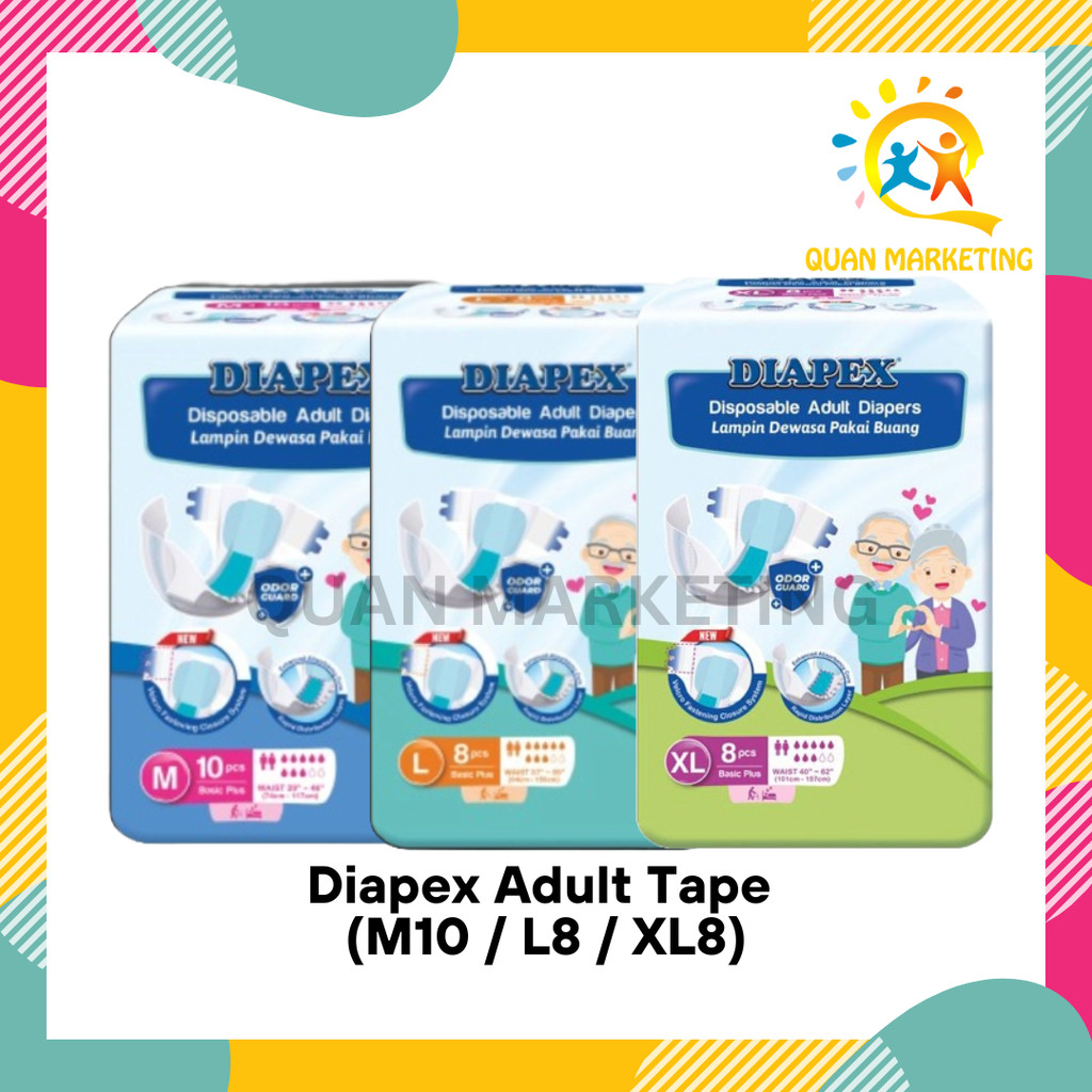 Diapex Lampin Pita Dewasa M10 / L8 / XL8 [1 Pek]/Diapex Adult Tape Diapers M10 / L8 / XL8 [1 Pack]