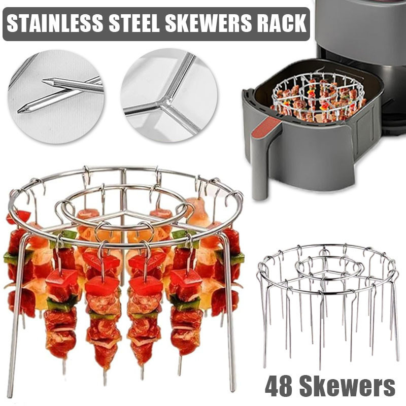 48PCS Oven Rack Skewer Stainless Steel Air Fryer Skewer Stand Round Hanging Bbq Grill Home Barbecue Grill Kebab Skewer 烧烤架 烤串支