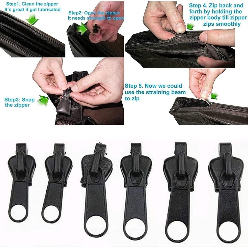 NFPH> 6Pcs Instant Zipper Universal Instant Fix Zipper Repair Kit Replacement Zip new