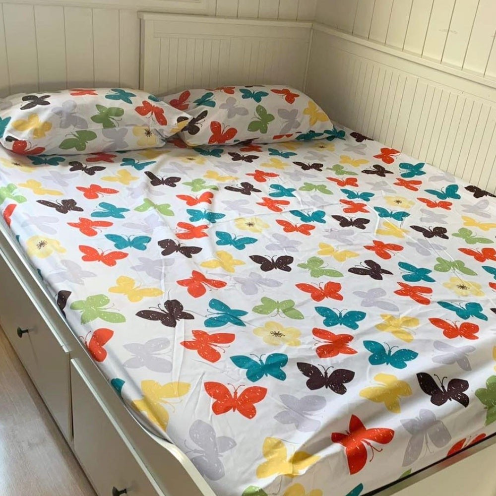 ∆ BEDSHEET SET 3-in-1 Canadian Cotton White Colorful Butterfly Design | CV Merchandise