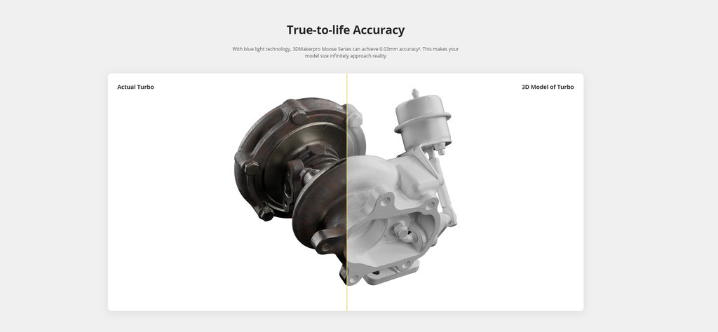 3dmakerpro moose series 3d scanner, 0.03mm high accuracy 24 bit color ai assisted 3d scanner engineering scanner medium