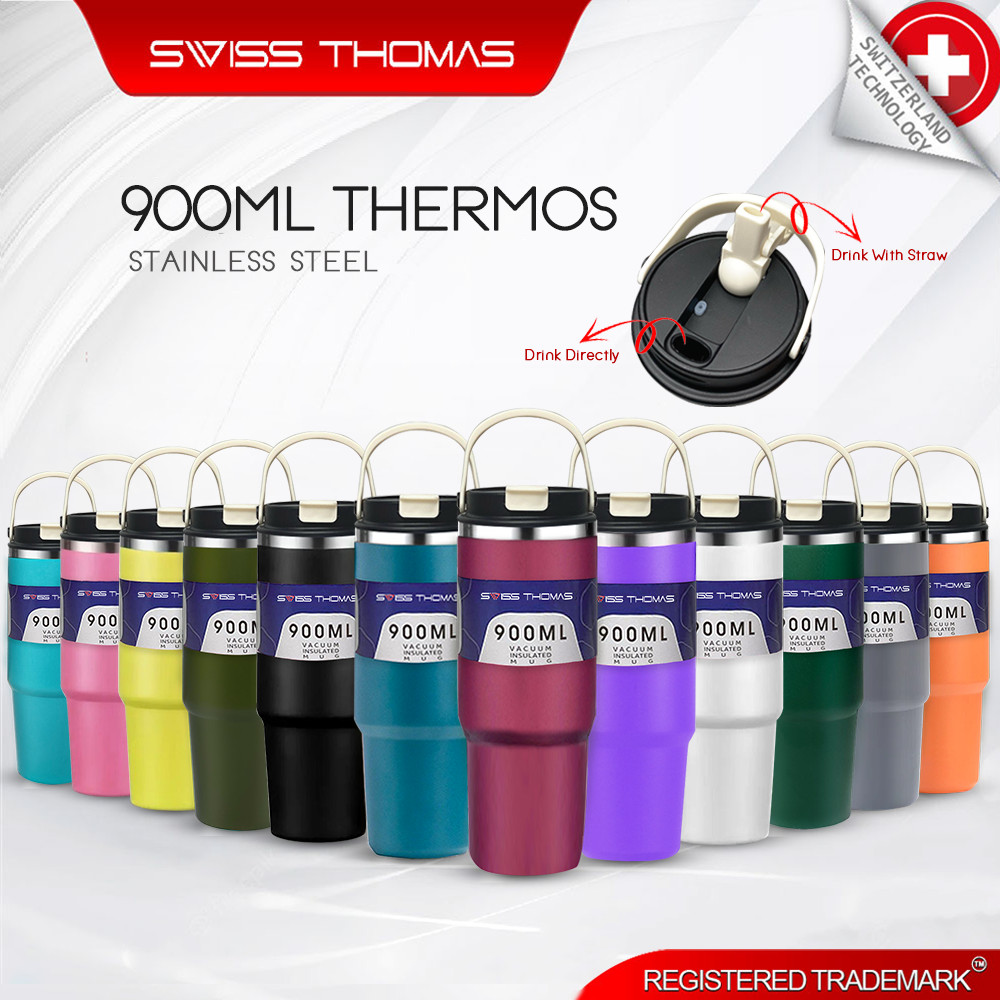 304 Stainless Steel Handheld Thermos Insulated Tumbler Hot or Cold Thermos Cup Mug Water Bottle with Straw Handle 900ML