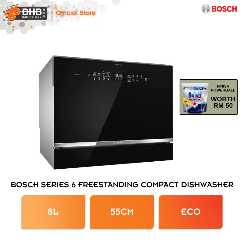 Bosch Serie 6 Freestanding Compact Dishwasher 55cm Black SKS68BB008 ExtraDry EcoSilence BOS024 Pencuci Pinggan