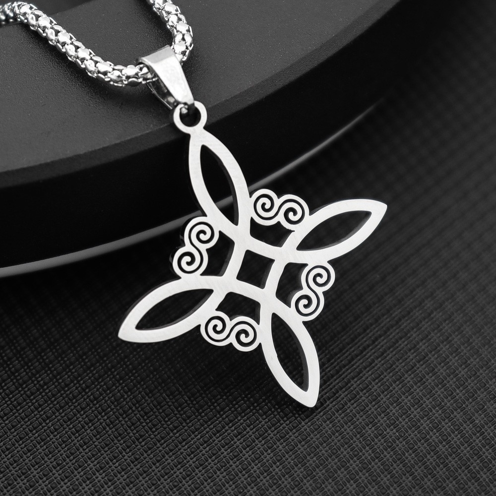 Stainless Steel Irish Knot Asymmetric Pattern Pendant Necklace Men Women Ethnic Silver Color Metal Chain Necklace Jewelry