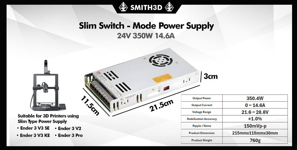 Switching slim power supply for 3d printer, 24v power supply, ender 3 v3 se / v3 ke / v2 / pro power supply 24v 350w 14a