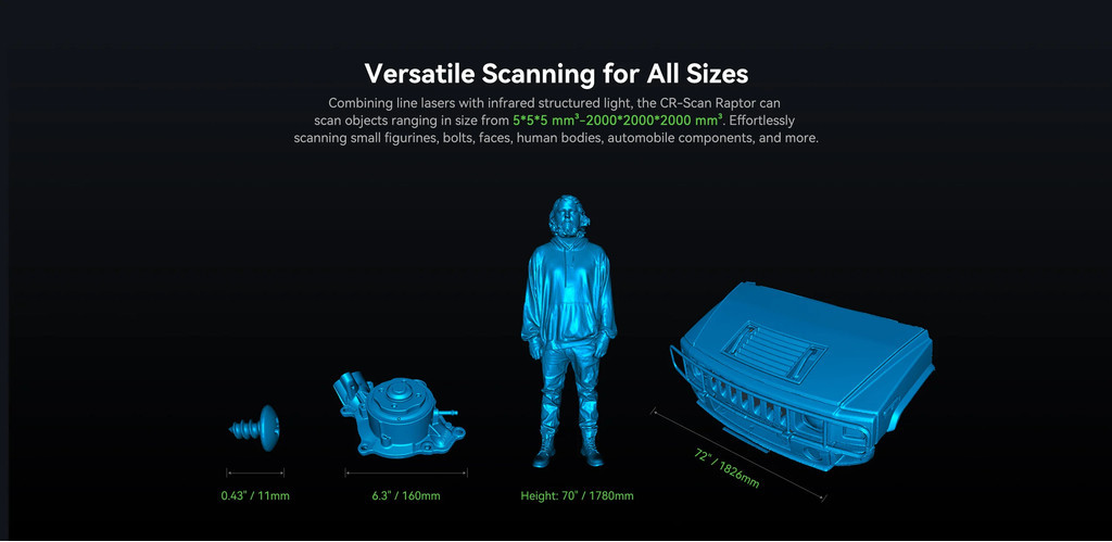 Creality cr scan raptor, light portable handheld scanner 0.02mm high precision infrared scanner blue laser scanner 60fps