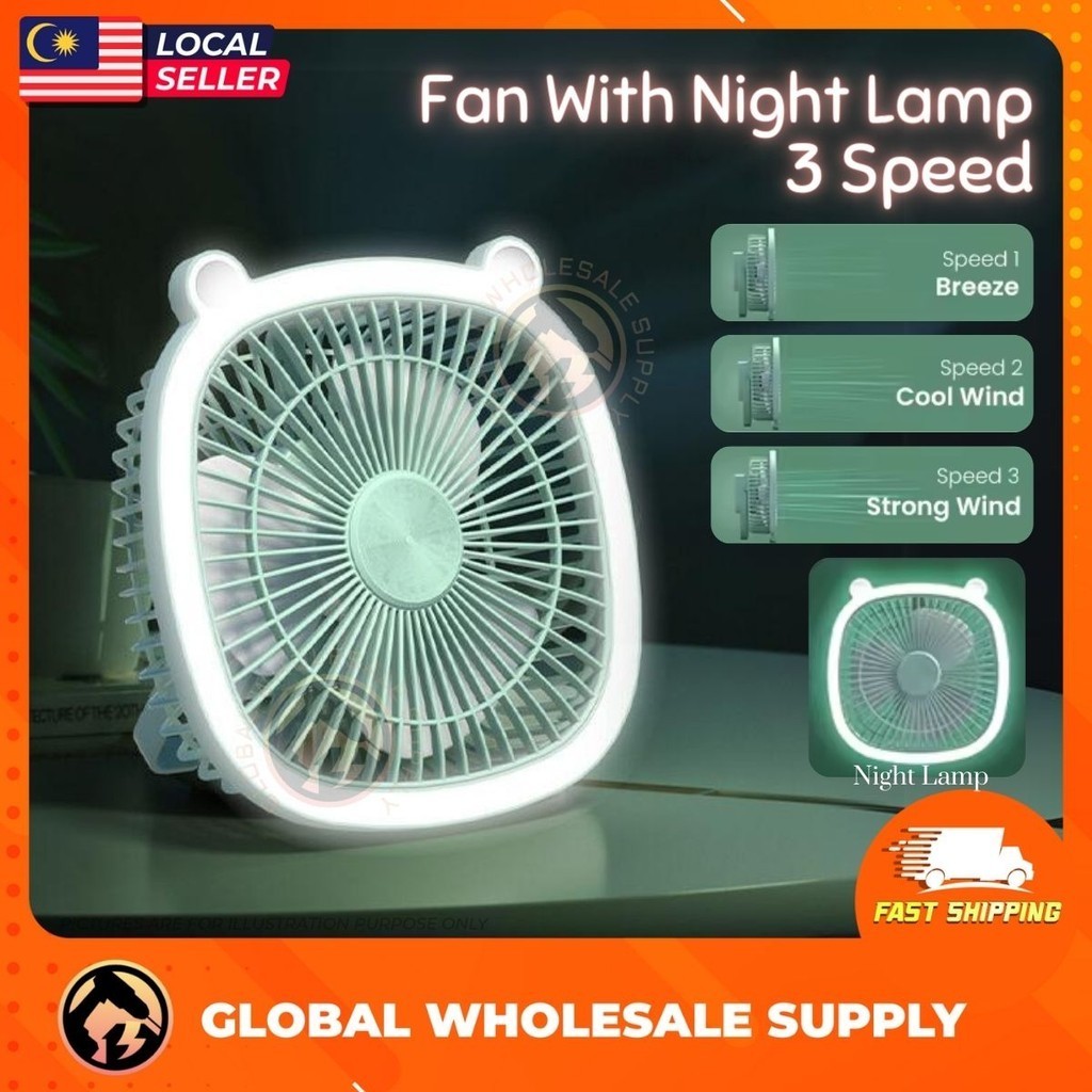 USB Portable Fan 3 Speed Camping Fan Rechargeable Desktop Fan Portable Circulator Wireless Ceiling Kipas USB With LED