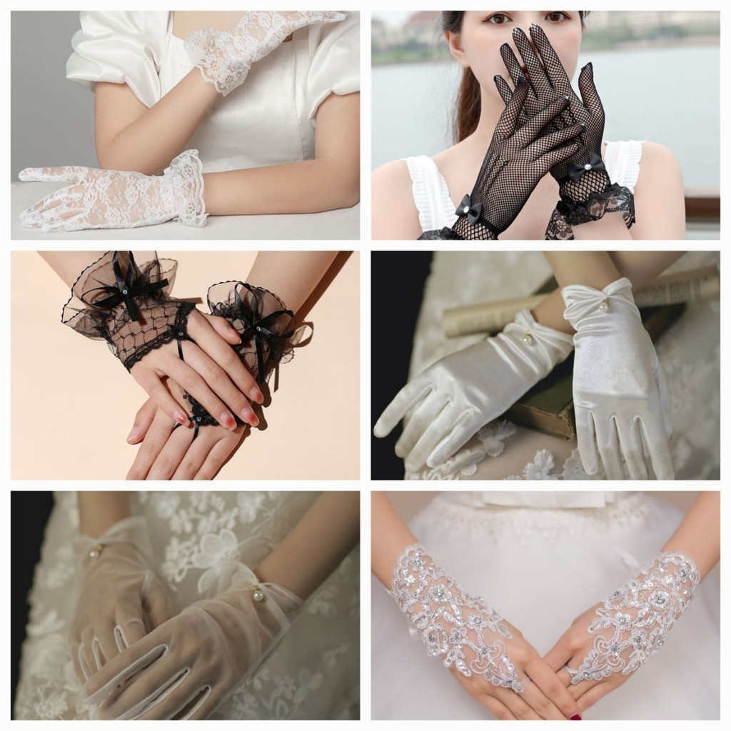 Glove Wedding Bridal Glove Tulle Sarung Tangan Lace White Glove Bride Lolita Net Sexy Glove Cosplay Gloves 新娘蕾丝缎面手套