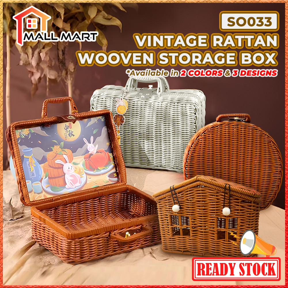 Mall Mart SO033 Vintage Rattan Woven Storage Case Makeup Holder Suitcase Sundries Organizer Box Gift Box