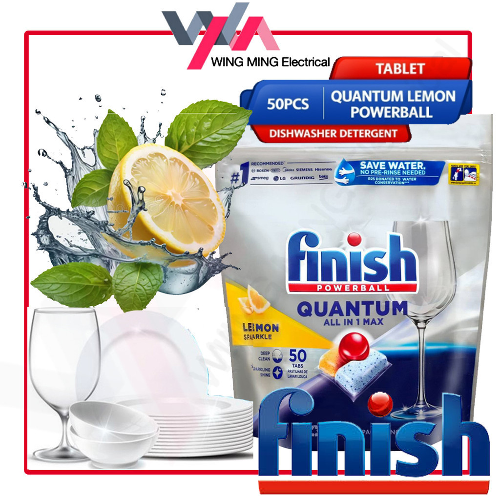 Finish MAX 50 Tab Quantum Lemon Power Ball Dishwasher Machine Dish Cleaner Cleaning Tablet (50 Pcs)