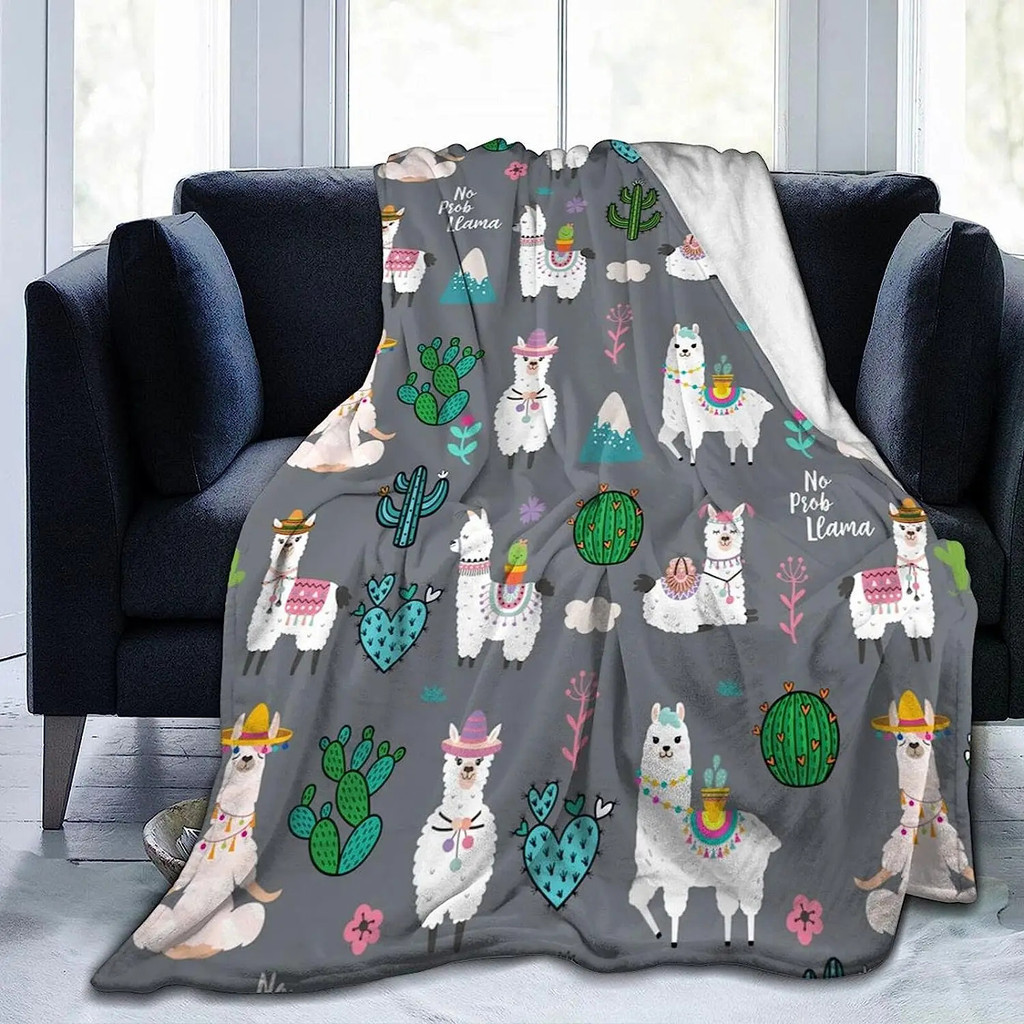 Llama Alpaca Soft Warm Throw Blanket Lightweight Flannel Fleece Bed Blanket Gift for Kid Baby Adults Or Pet Chair Couch