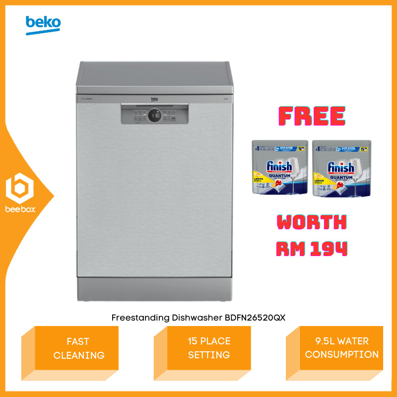 Beko Freestanding Dishwasher 15 Place Setting Fast Cleaning BDFN-26520QX BDFN26520QX Pencuci Pinggang Mangkuk