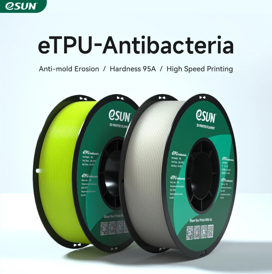 Esun tpu high speed 95a antibacterial flexible filament 1kg 1.75mm, flexible filament for 3d printer high speed filament