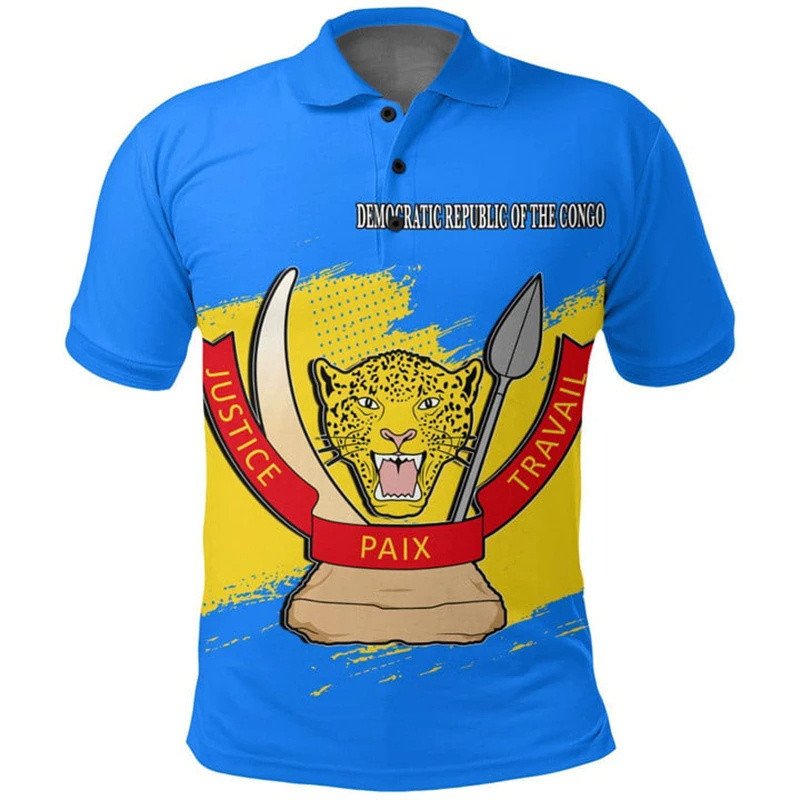 New Summer 3D Democratic Republic Of The Congo Flag Printing Polo Shirt Congo Coat Of Arms Graphic Polo Shirts Fashion Clothing