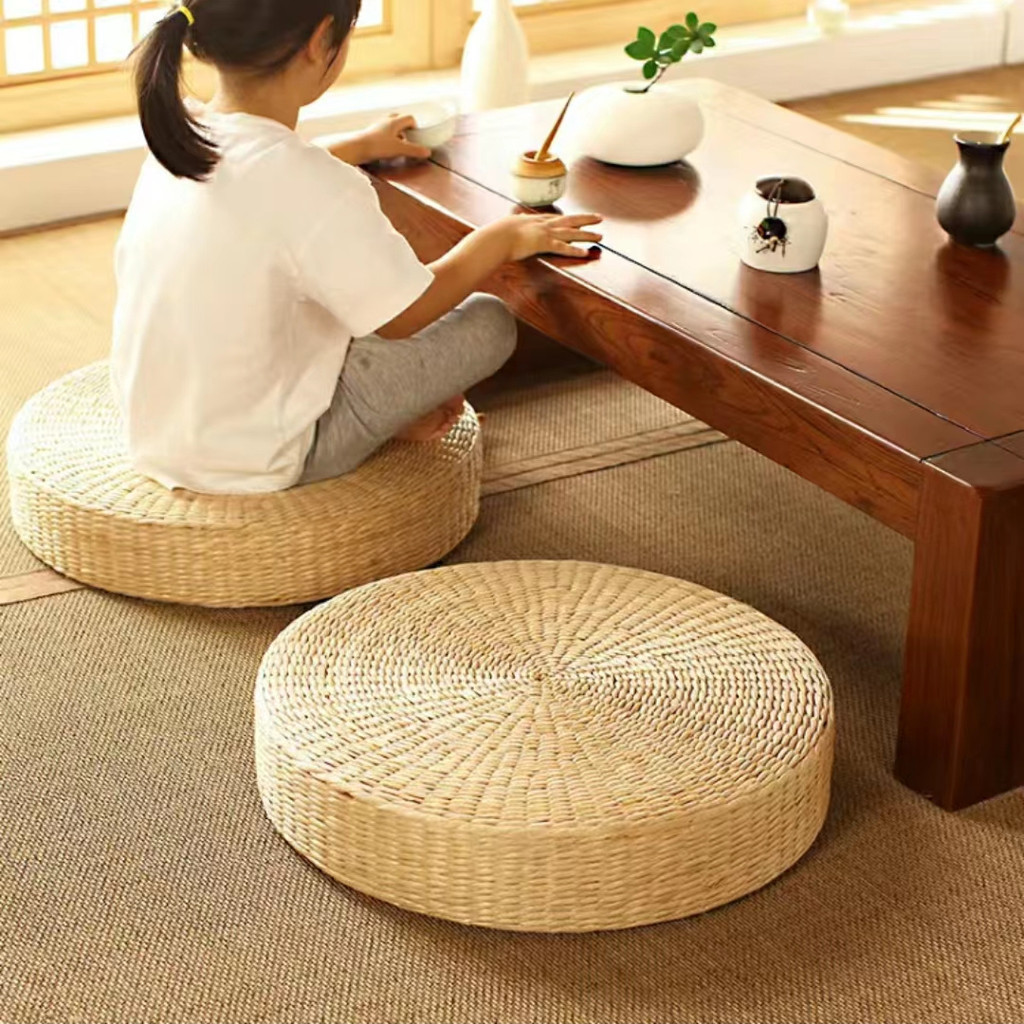 Hot 40cm * 40cm Hand-Woven Natural Straw Round Bag Tatami Cushion Floor Japanese Cushion Home Textiles