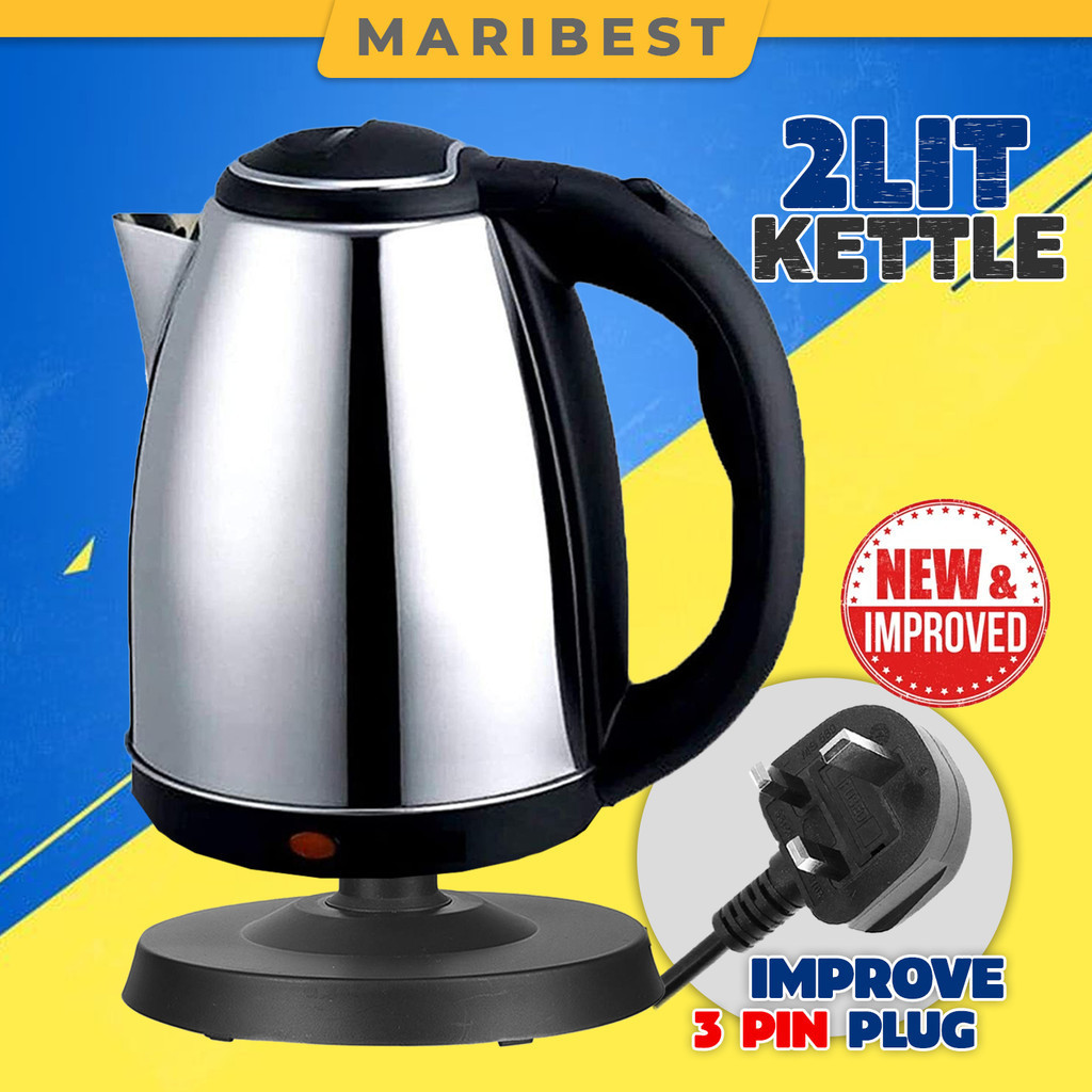 [MALAYSIA 3 PIN PLUG] 2Lit Stainless Steel Electric Kettle Heat Jug Kettle Boil Hot Automatic Cut Off Cerek Air Panas