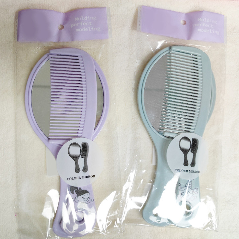 2 In 1 Colorful Mirror Hair Combs Set Portable Travel Hairdressing Styling Grooming Accessories Kit Wedding Girl Gift