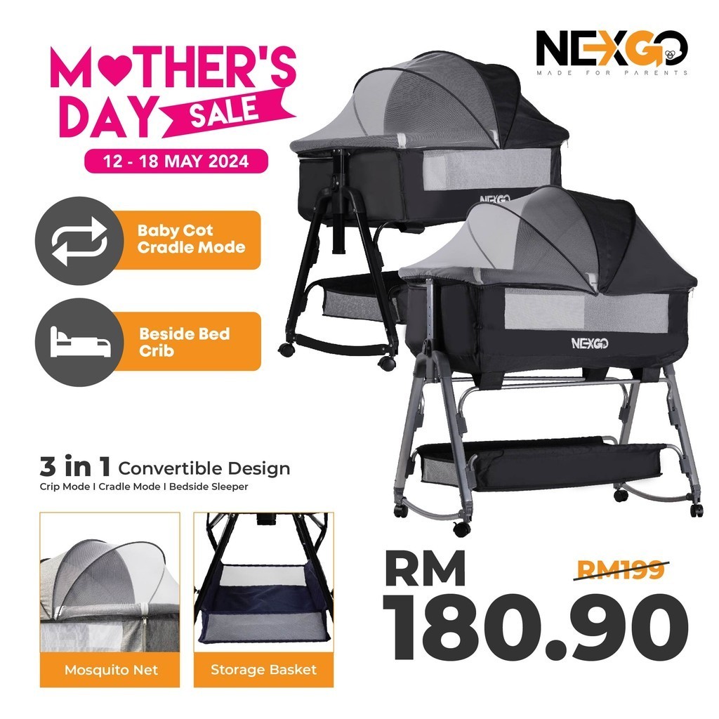 Nexgo Dreamia Baby Cot Side Bed 3in1 Bassinet Foldable Baby Bed Portable Crib Baby Cradle Katil Bayi Boleh Lipat