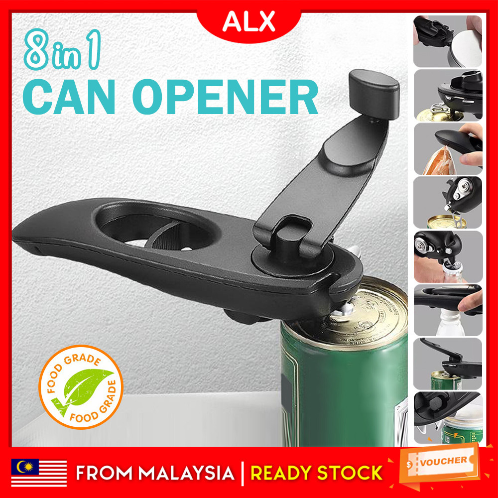 ALX 8 IN 1 Multifunction Tin Opener Can Opener Lid Cut Smooth Edges Canned Beer Opener Kitchen Tool Pembuka Tin 开罐器