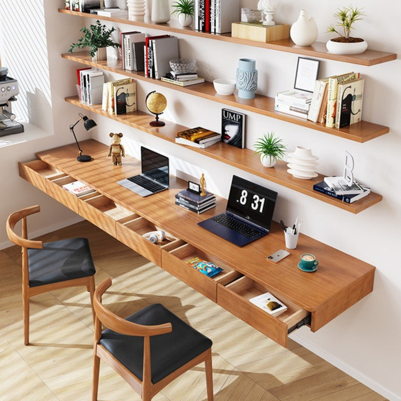 Office  Q4 WKDBG QLW person Q4  han Double With Bookshelf Solid Wood Study Computer