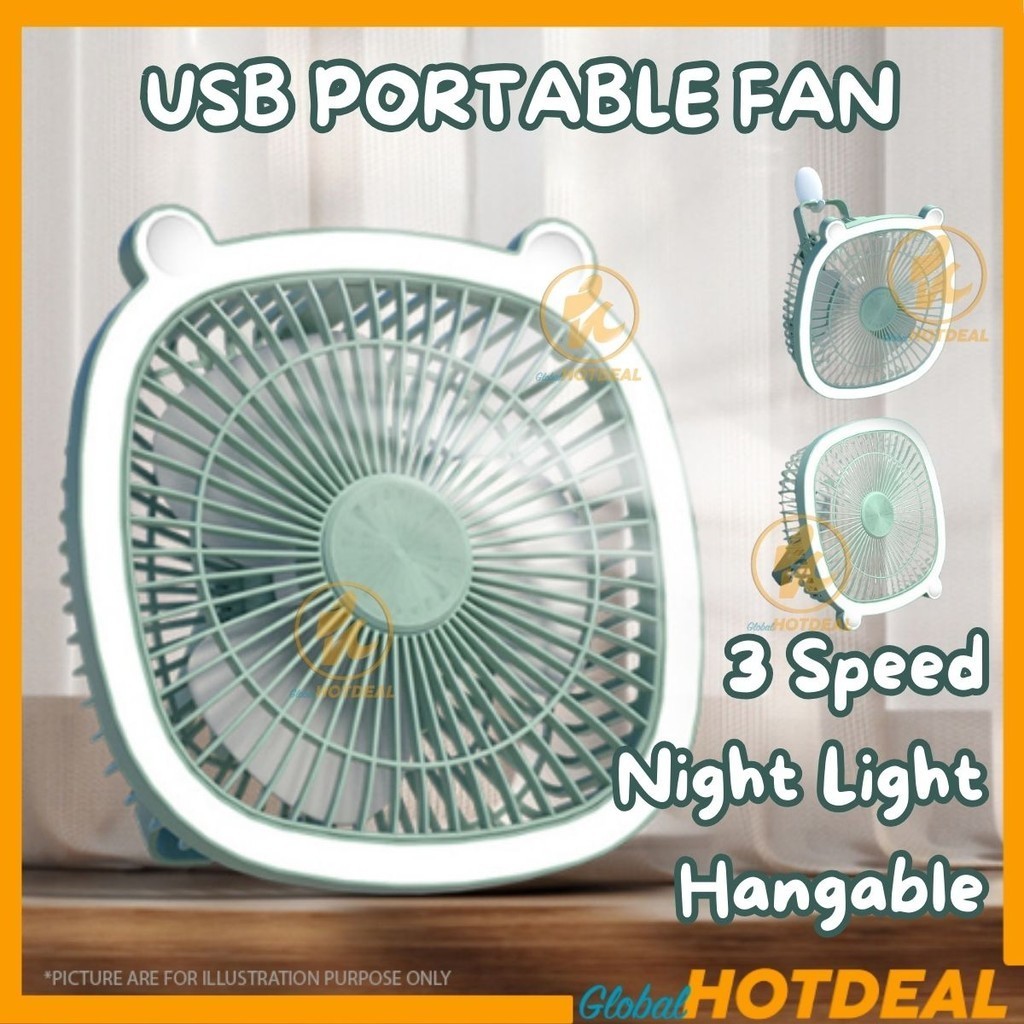 USB Portable Fan 3 Speed Camping Fan Rechargeable Desktop Fan Portable Circulator Kipas Ceiling USB Fan With LED