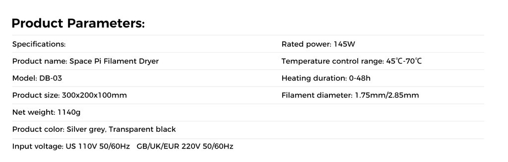 Creality space pi filament dryer, 3d printer filament drybox, humidity control fast heating filament preset drybox