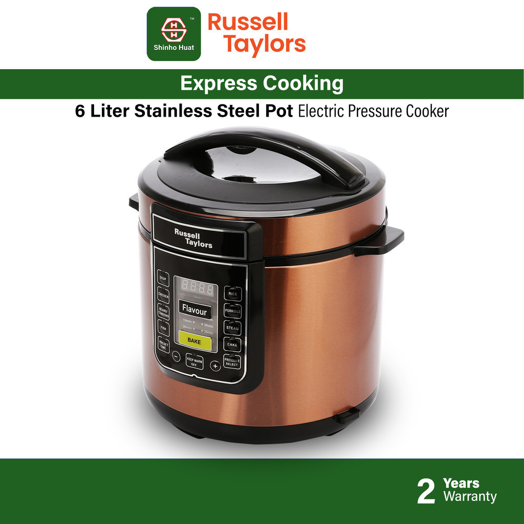 Russell Taylors 6 Liter Electric Pressure Cooker Stainless Steel Pot PC-60 Food Steamer Soup Maker Rice Cake Saute PC60