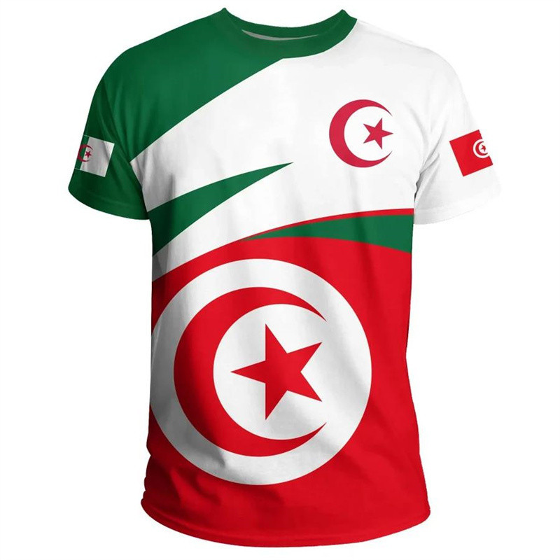 Algeria Flag Emblem 3D Graphic T Shirt for Men Clothing Algerian Football Club Jersey Wholesale Soccer T-shirt Gym Tee