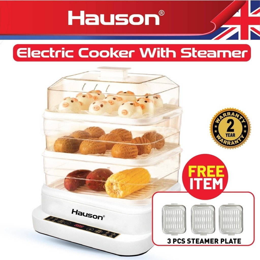 HAUSON 26L Big Capacity Electric Food Steamer Transparent 3 Layer Pengkukus Bertingkat Serbaguna Pau Kuih Ikan Kukus