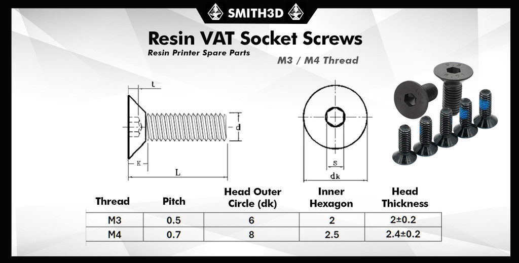Countersunk hexagon head screw for resin printer vat, resin vat screw m3 m4 screw for resin tank 3d printer spare parts