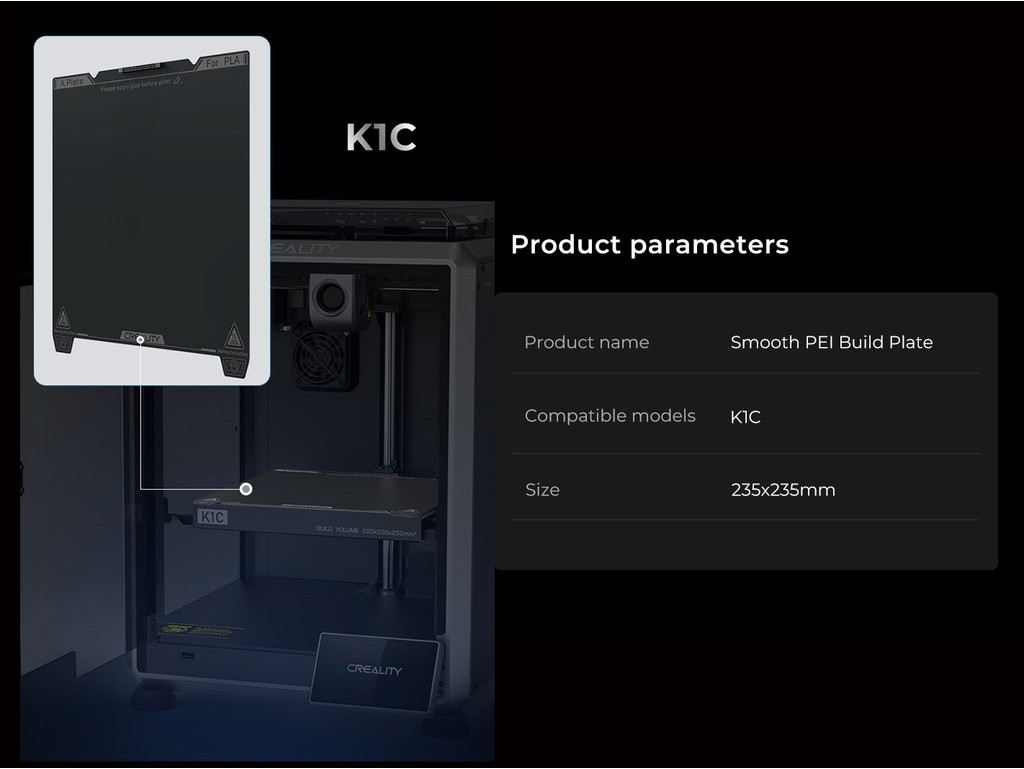 Creality k1c bed plate replacement, smooth textured pei plate for k1c, original creality bed replacement k1c 235x235mm,