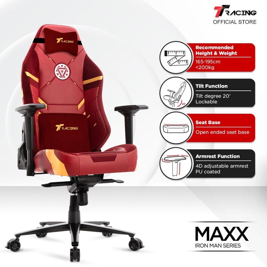 TTRacing MAXX IRON MAN EDITION Leather Premium Ergonomic Office Gaming Chair Kerusi PRE-ORDER