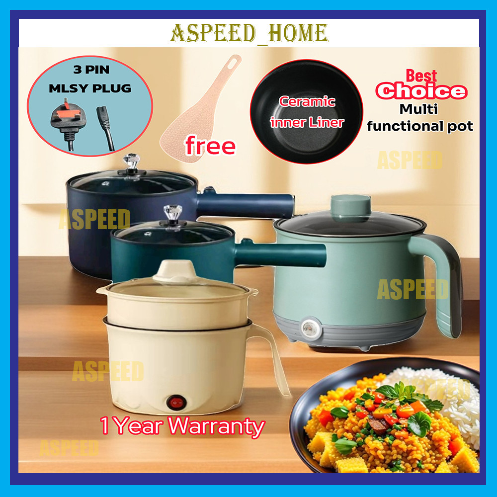 Aspeed_Home-New Generation Green Electric NonStick Ceramic Multi Cooker Mini Rice Cooker Frying Pan Grill Hot Pot/periuk