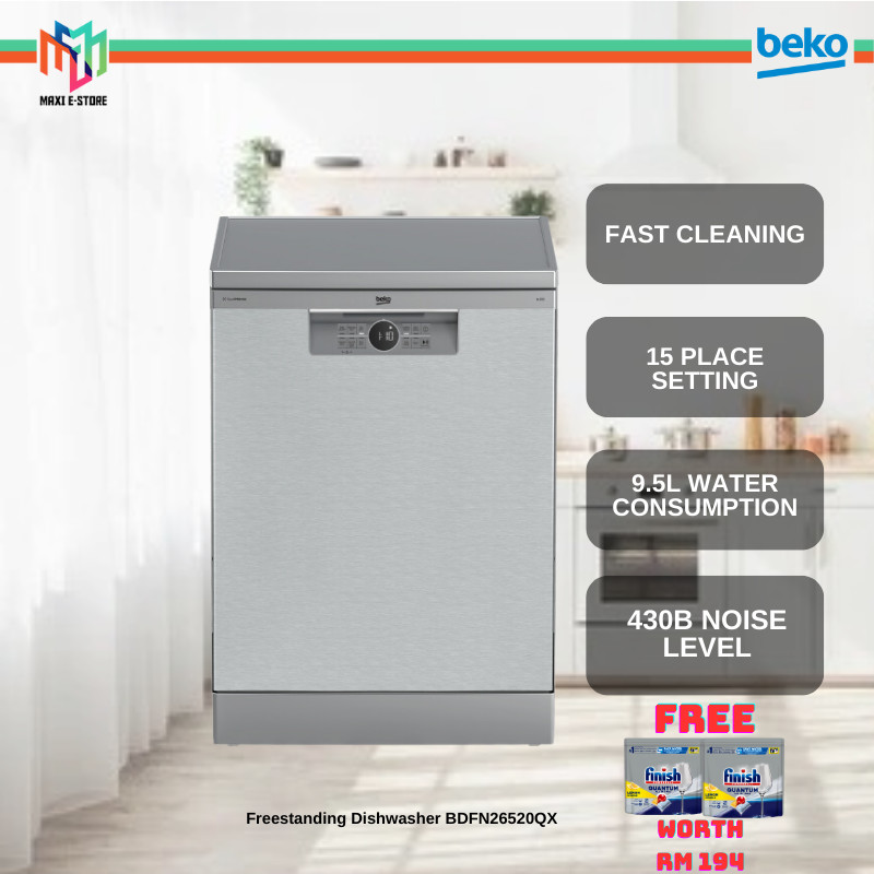 Beko BDFN-26520QX Freestanding Dishwasher Fast Cleaning 15 Place Setting BDFN26520QX Pencuci Pinggang Mangkuk