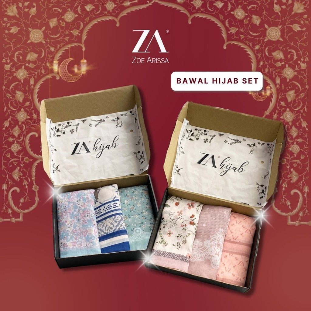 ZOE ARISSA TUDUNG BAWAL SET GIFT [Free Gift Box] RAYA HAJI 2024 Bawal Printed Design Bidang 45 Printed Square Hijab