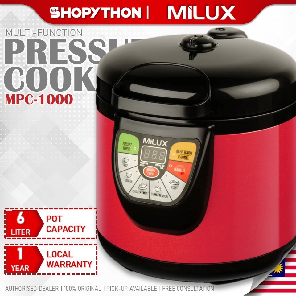 MILUX Pressure Cooker (6.0L/1000w) Digital Stainless Steel Inner Pot Rice Congee Chicken Meat Bean Tendon Periuk Tekanan