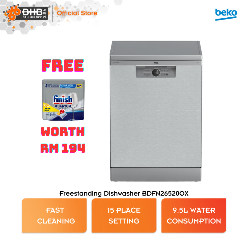 Beko Freestanding Dishwasher BDFN-26520QX 15 Place Setting Fast Cleaning BDFN26520QX Pencuci Pinggang Mangkuk