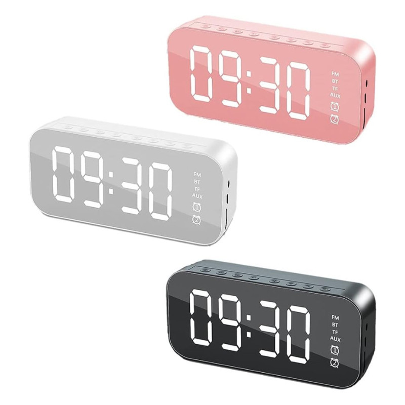 WHOLESALE | Bluetooth Speaker Mirror Alarm Clock Speaker Wireless Bass Speaker LED FM Radio AUX TF USB Mini Subwoofer