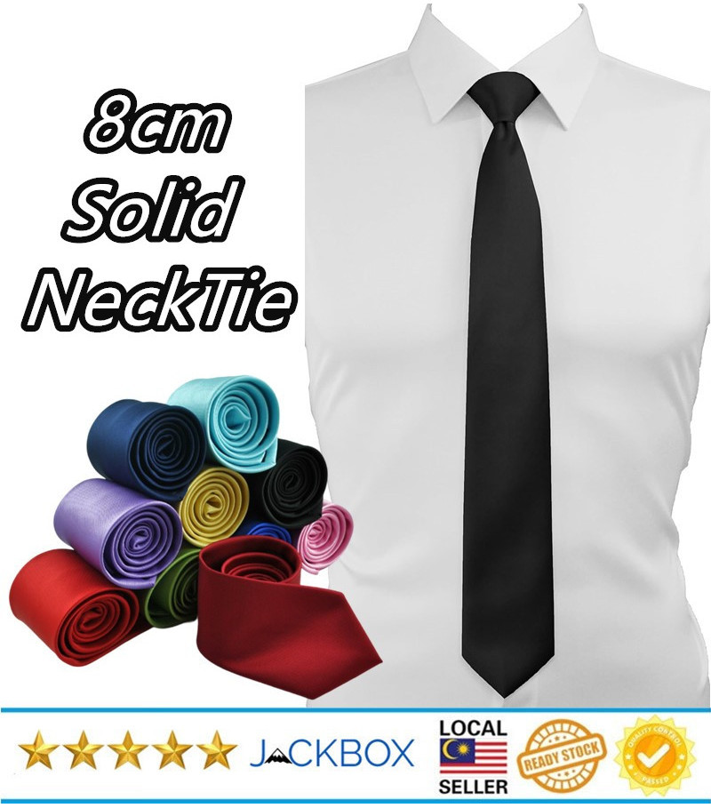 [Tie Clip+Gift Box] Men's 8cm Formal Business Necktie Ironless Solid Plain Colour Neck Tie 656
