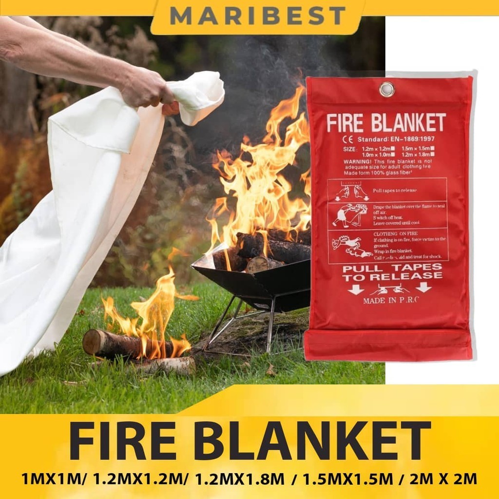 Home Fire Blanket Fiberglass Safety Fire Fighting Prevention 1m x 1m / 1.2m x 1.2m / 1.2m x 1.8m / 1.5m x 1.5m / 2m x 2m