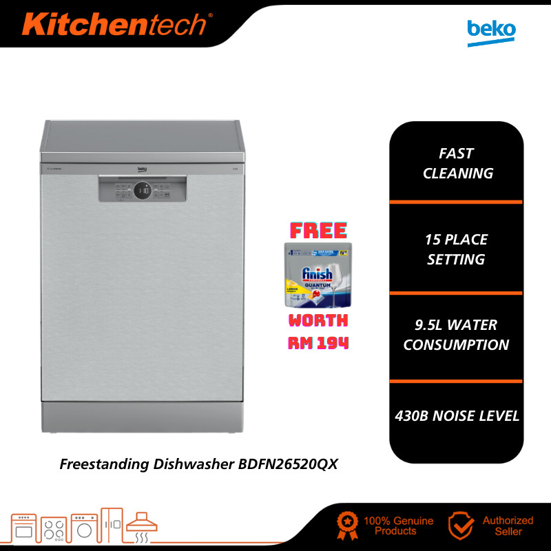 Beko Freestanding Dishwasher BDFN-26520QX 15 Place Setting Fast Cleaning BDFN26520QX Pencuci Pinggang Mangkuk